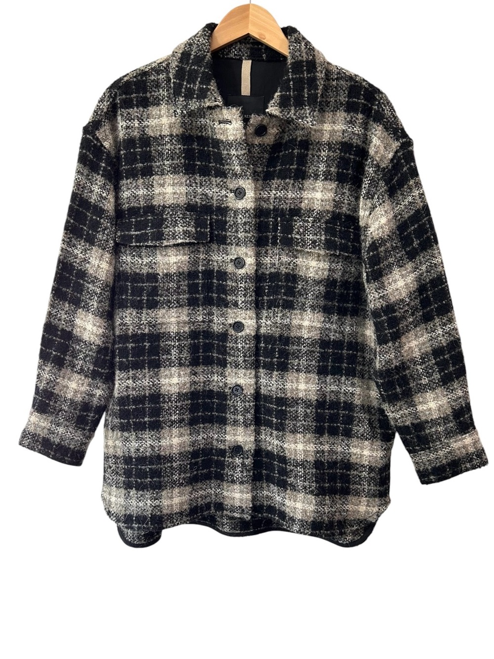 Banana Republic women’s Oversized Boucle Shirt Jacket shacket M black plaid